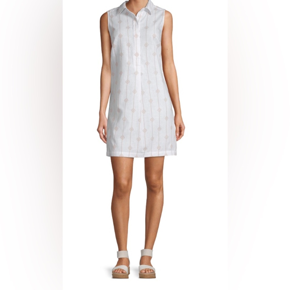 Liz Claiborne Sleeveless Sheath Dress Size L New Flax Rope Print Msrp $59.00